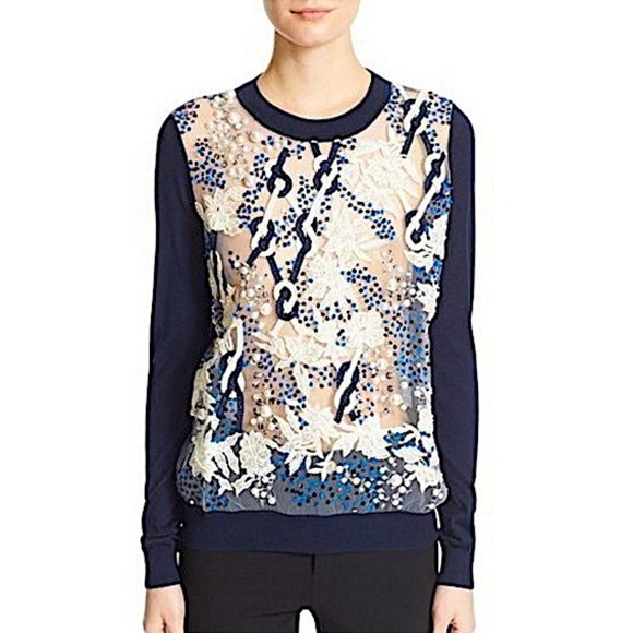 New Prabal Gurung Embellished Sweater in Blue and White Sz M - Picture 1 of 13